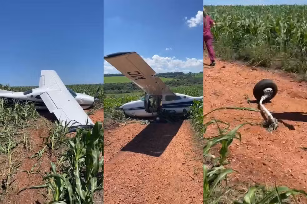 Avião faz pouso de emergência em plantação de milho e seis...